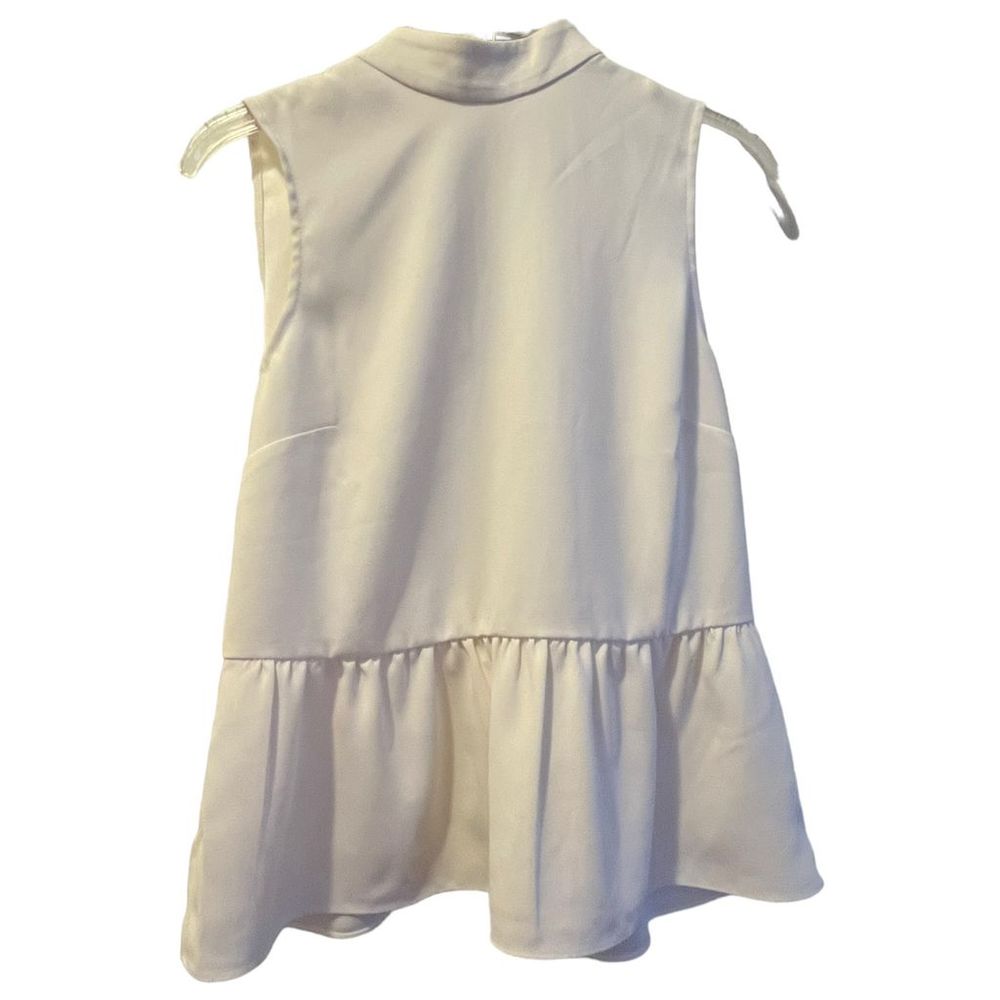 J.Crew Women's White High Neck Peplum Blouse Sleeveless Top with Collar Detail